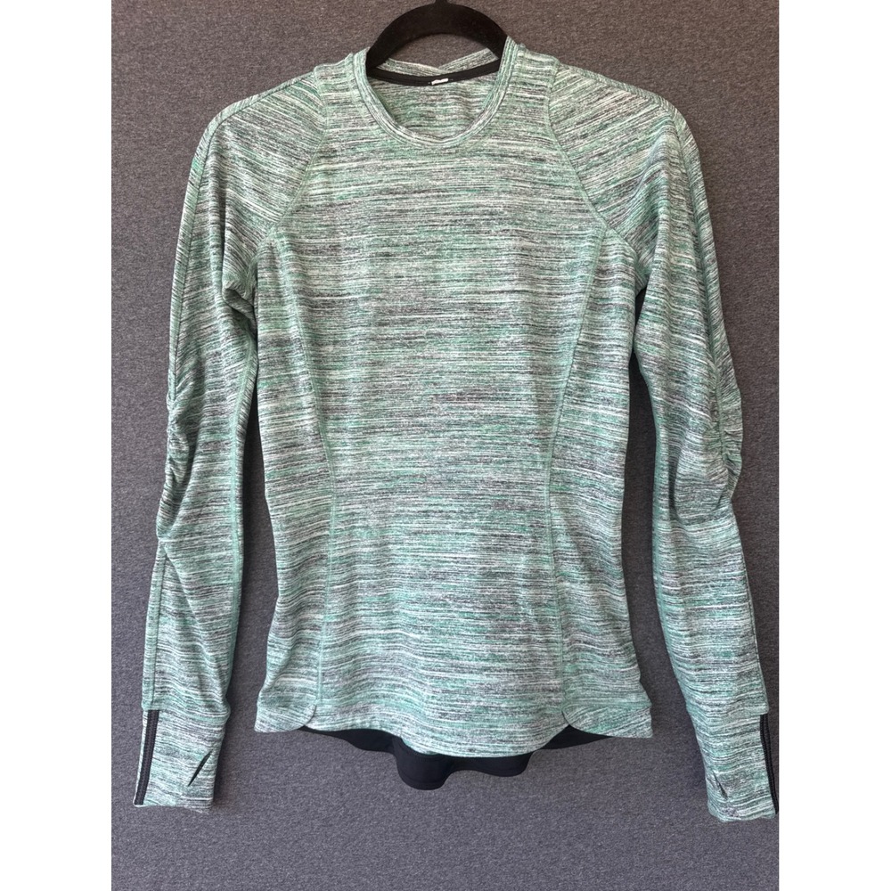Lululemon Space Dye Green Long Sleeve Active Top Thumbholes Size 4